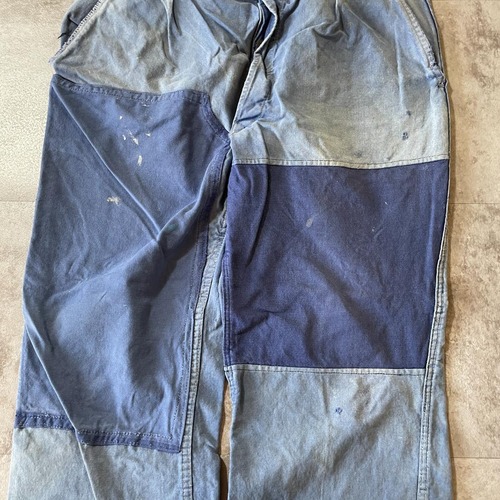 50-60s サンフェード パッチワーク フレンチワーク ブルー パンツ W35 詳細写真5