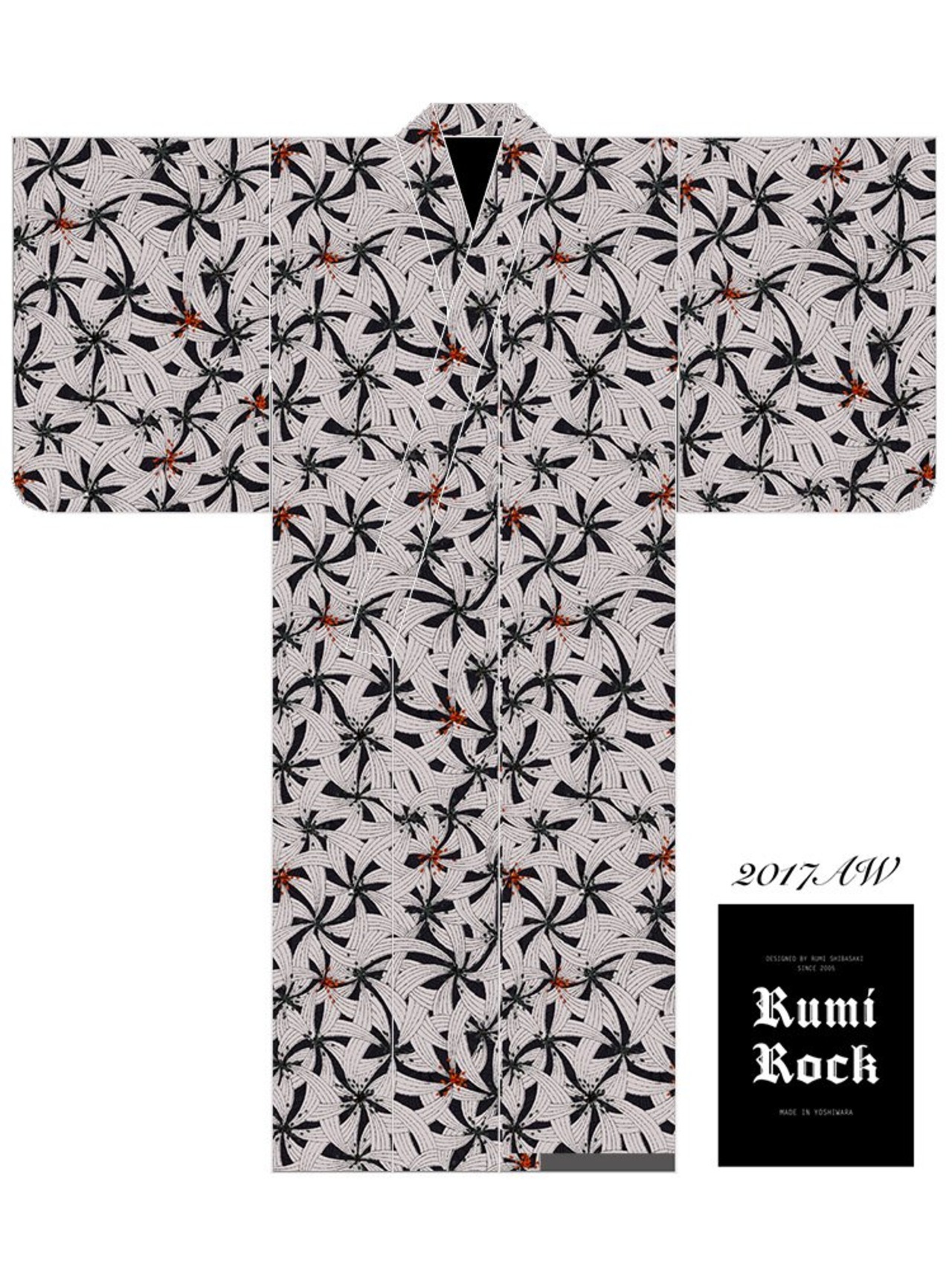 【受注商品】Rumi Rockきもの「カザグルマ」グレー　[A679]