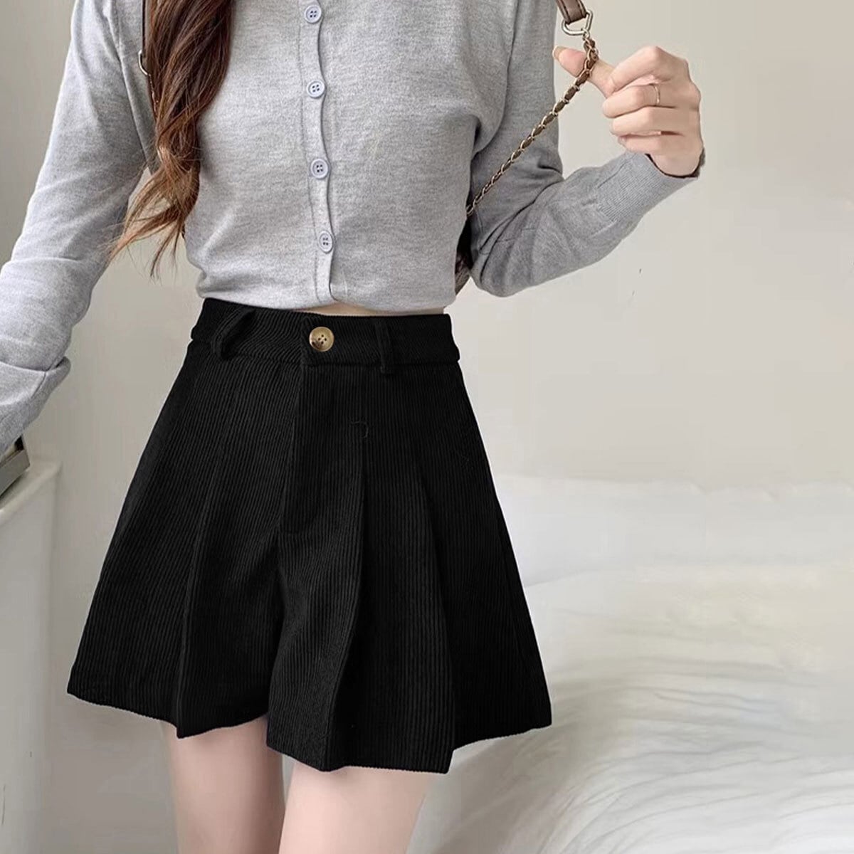 コーデュロイ ショートパンツ レディース 春秋 韓国 プリーツ パンツ きれいめ 大人 カジュアル おしゃれ レトロ ハイウエスト 薄手 ショーパン 美脚 大人可愛い 大人女子