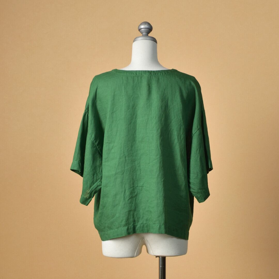 prit プリット フレンチリネン 5分ビッグスリーブプルオーバー・グリーン 真夏にピッタリのプルオーバーです。