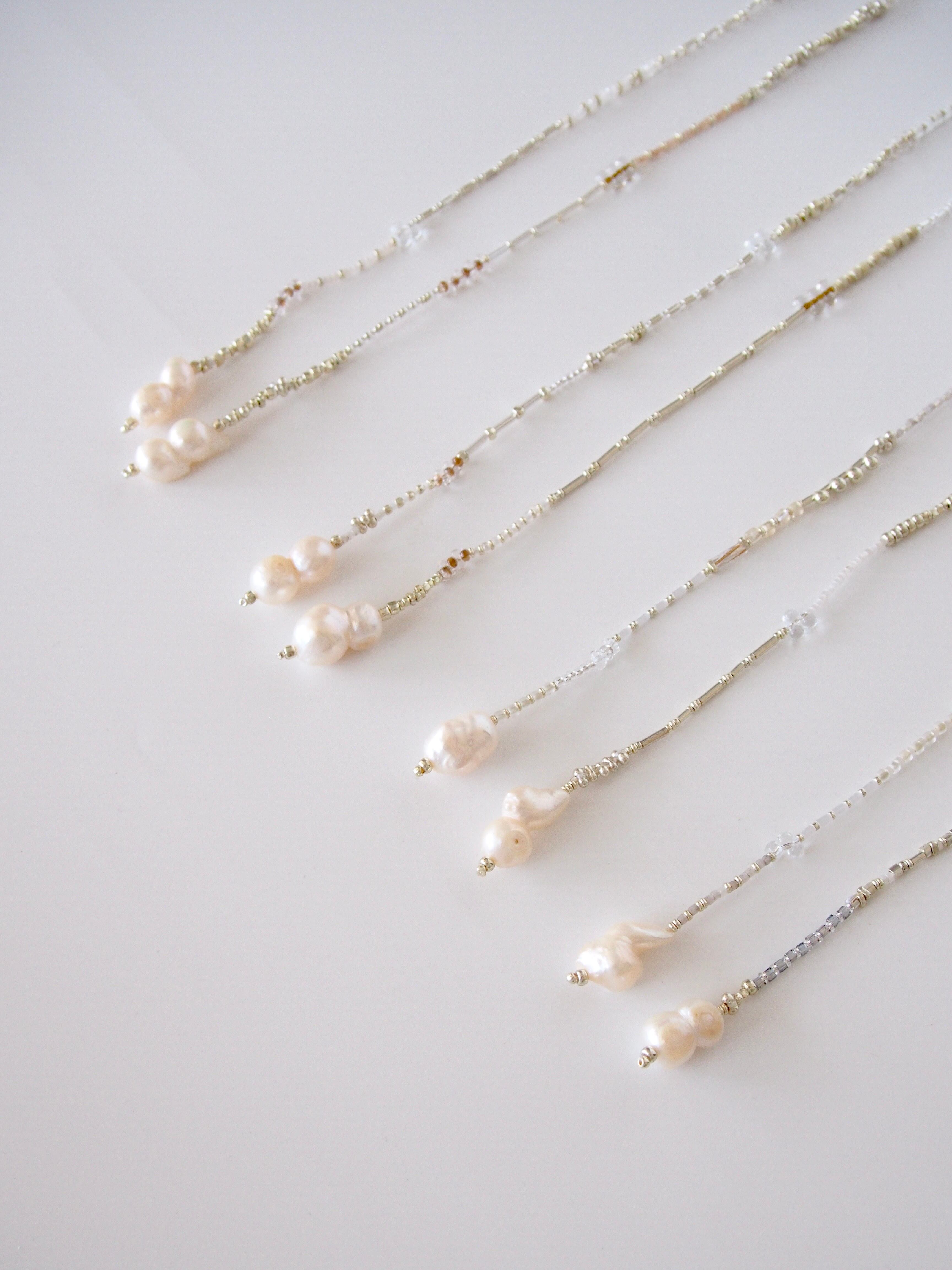 "Viora" Lariat necklace - Pearl × Pearl -