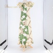 フラダンス 衣装 ワンピース ドレス ベージュ系 アシンメトリー フリル プルメリア柄 ラウアエ柄 ナチュラル かわいい 華やか 鮮やか 明るい 茶 白 緑 ハワイアン アロハ ハワイアンプリント フラ ダンス レッスン 練習 カジュアル おしゃれ 軽やか