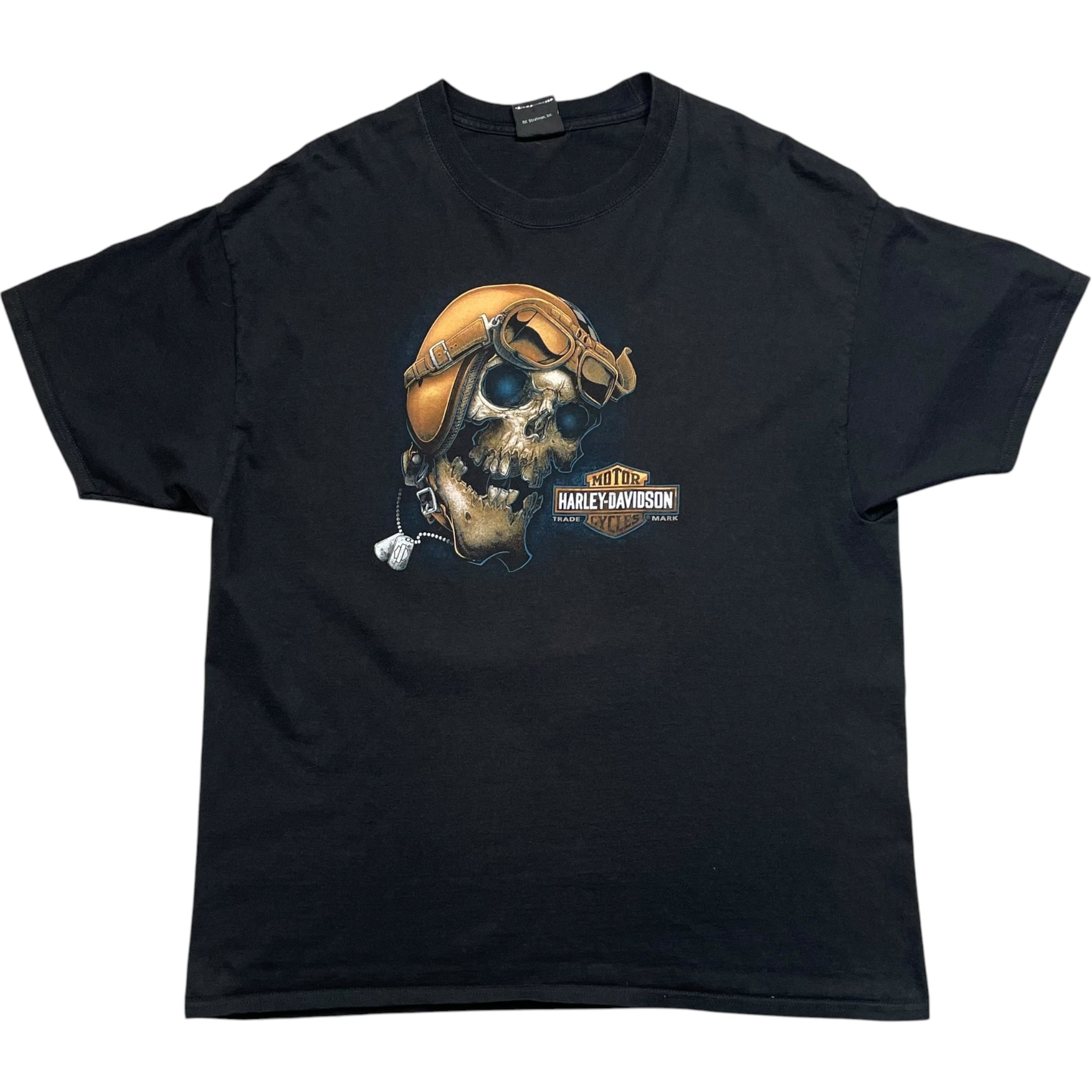 《XL》Harley-Davidson ハーレーダビッドソン Tシャツ 両面プリント スカルプリント バイクプリント ブラック no.10379