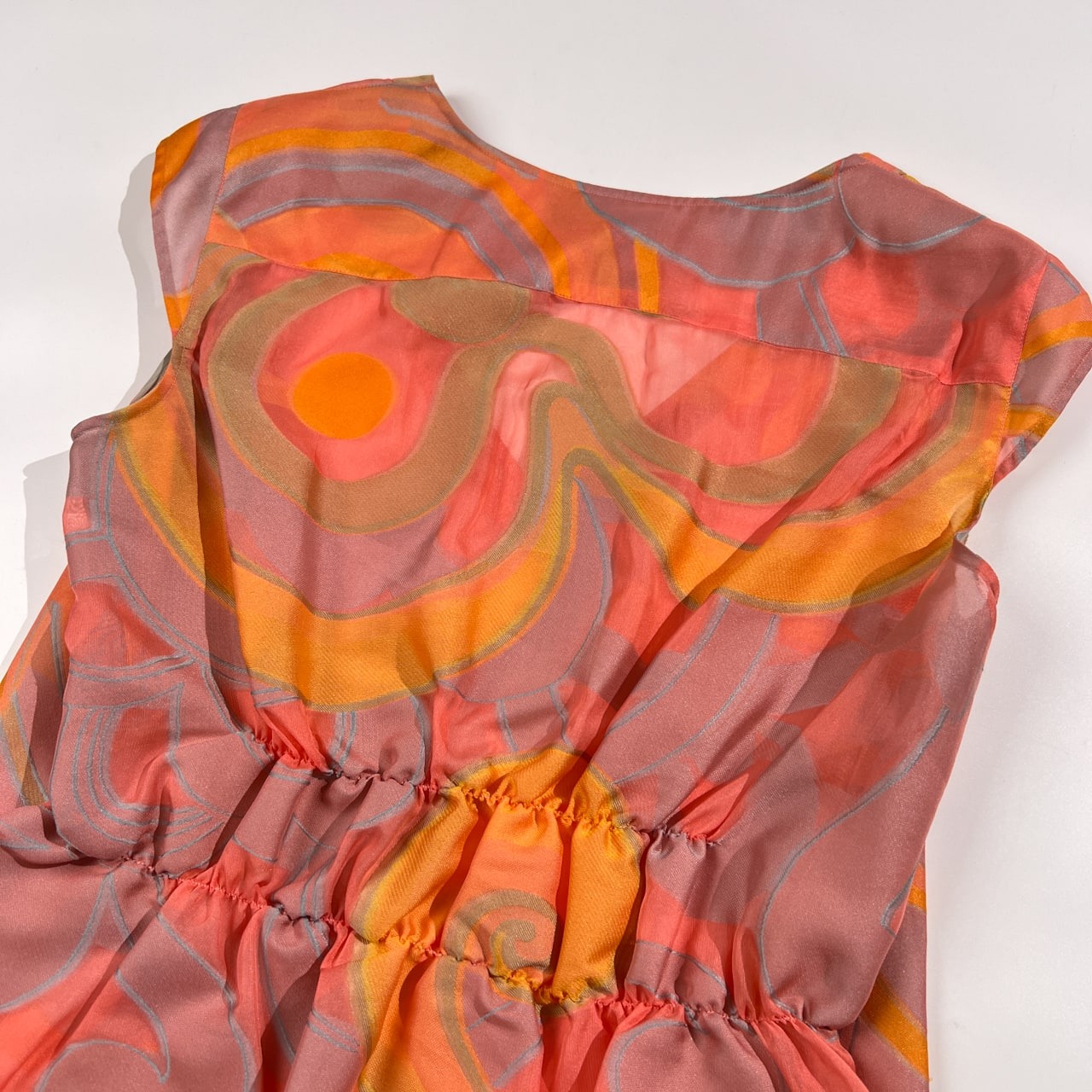 GIORGIO ARMANI ジョルジオアルマーニ 総柄 ノースリーブ シルク シースルー トップス サイズ 42/ピンク系