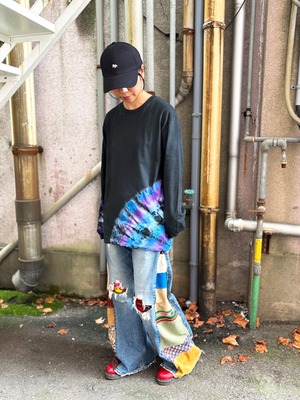 タイダイ Tie-dye  長袖 Tシャツ Lイサイズ ブラック×カラフル COLORFREEYTHM by Hippies Dye HD26-83