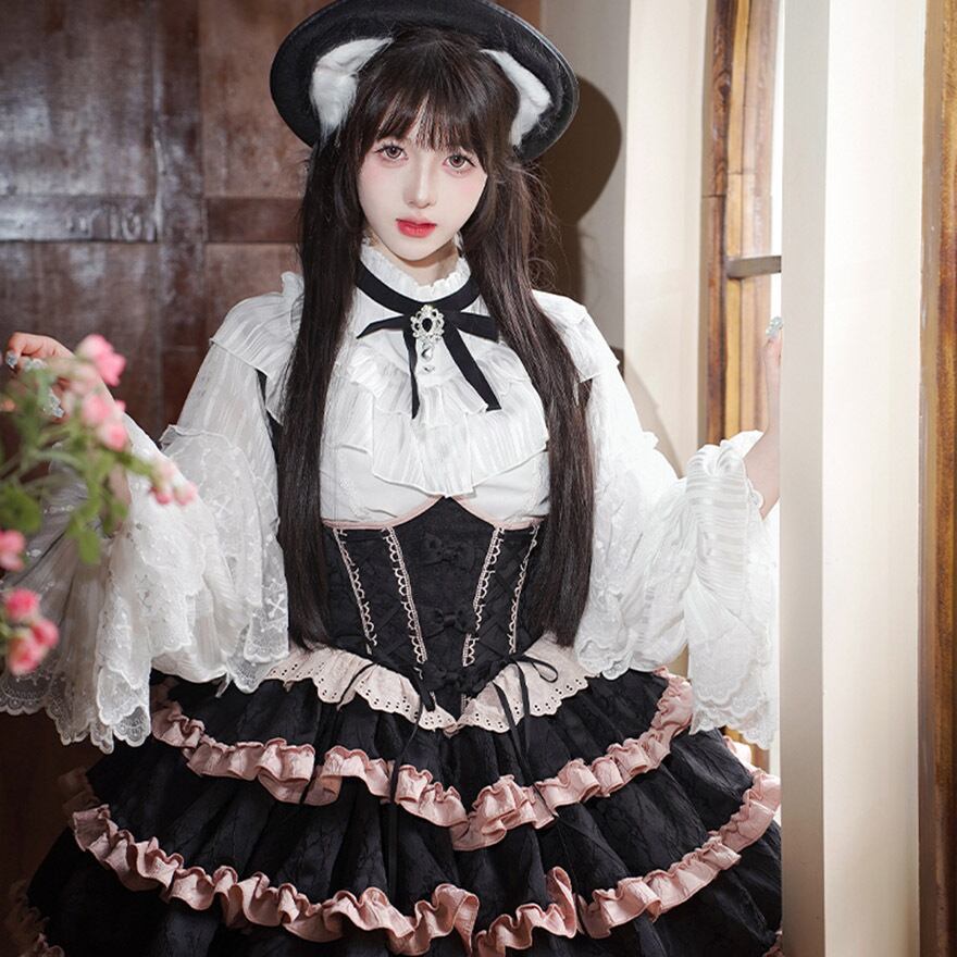 サブカル 服 地雷系 通販 系 ファッション ゴスロリ ジャンパースカート ワンピース ストラップ フリル ケーキスカート ふわふわ アイドル衣装 量産型 ガーリー