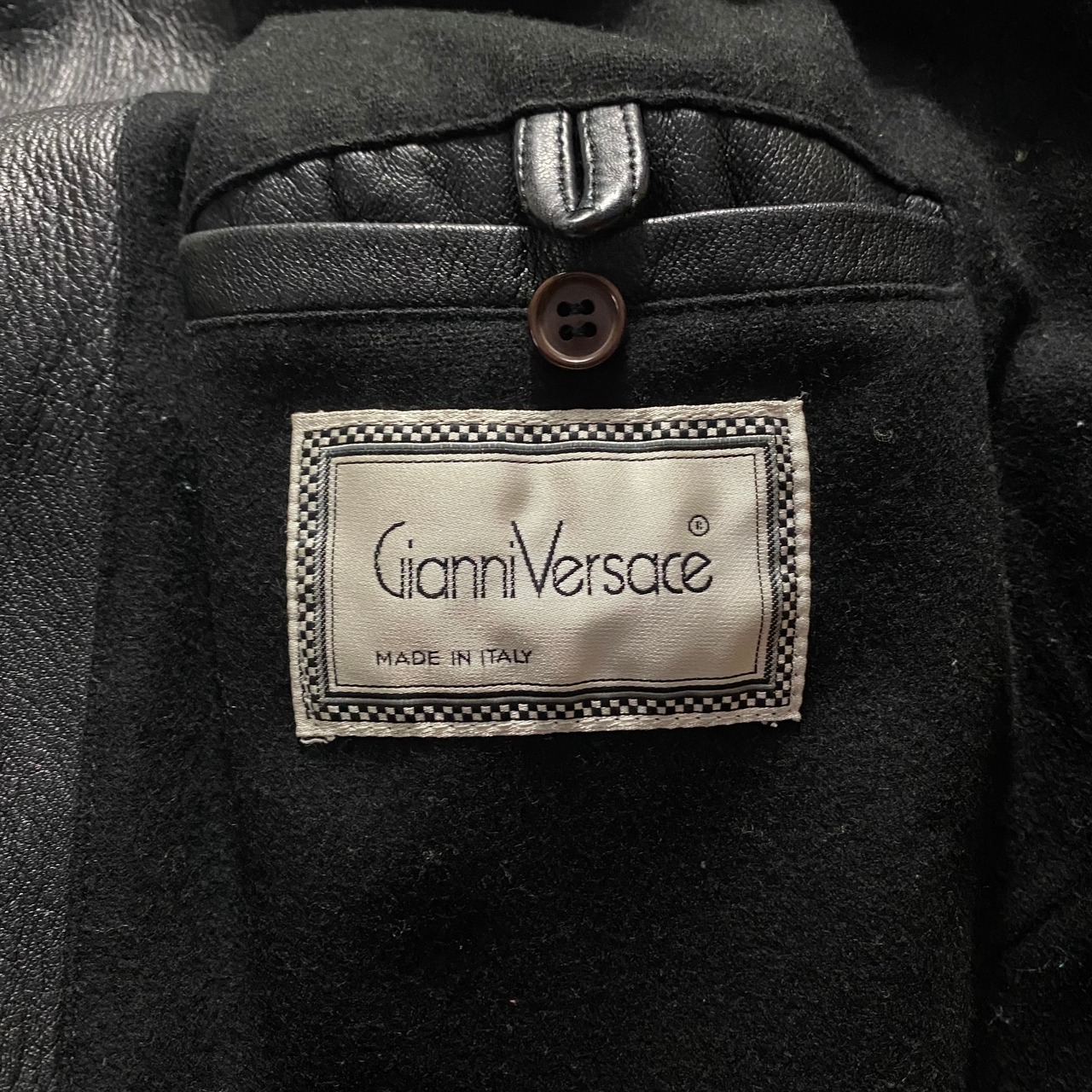 archive GIANNI VERSACE black leather duffle coat