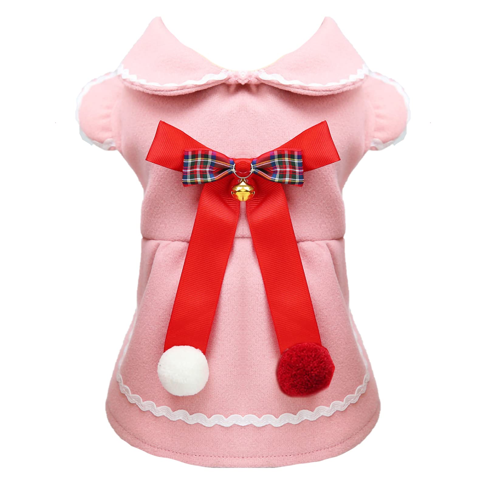 ABRRLO ペット服 犬 猫 ワンピース ドレス 秋冬 テディ 小型犬 可愛い お姫様 クリスマス お出かけ 記念撮影(ピンクL)