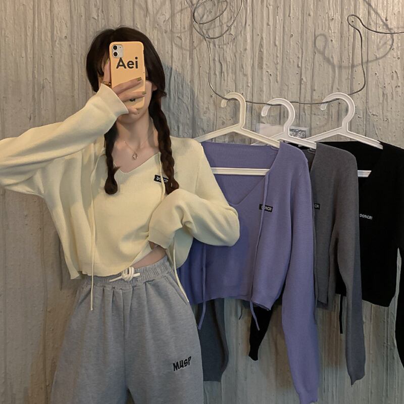 スプリングルーズ薄手ショートレースVネックトップス プルオーバー セーター レディース ロング 春物 スーパーモール68800836825