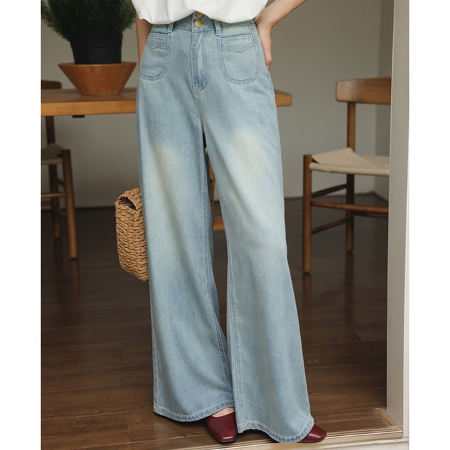 フロントポケット付きワイドレッグデニムパンツ 00028