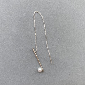 Stick pearl chain pierce silver