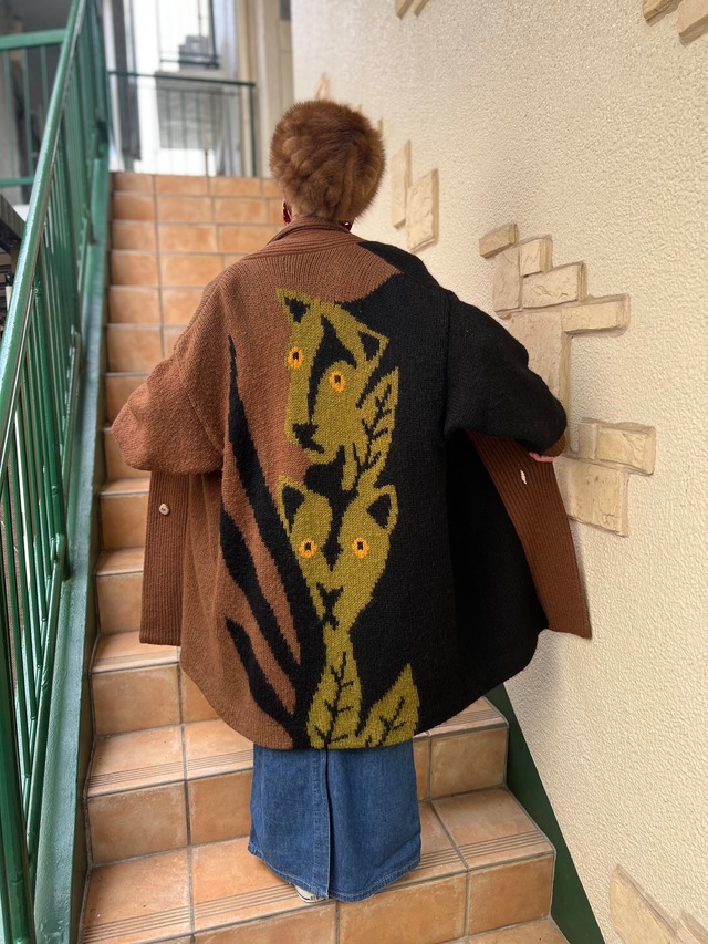 80s ITALY desiner's animal knit coat ( ヴィンテージ イタリア デザイナーズ アニマル ニットコート )