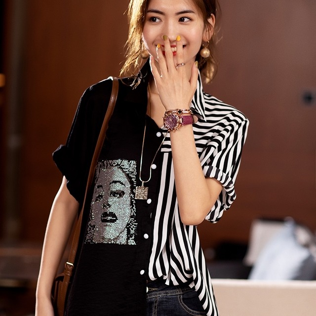 トップス シャツ レディース 送料無料 袖あり 半袖 襟付き チェック ストライプ アシンメトリー ラインストーン 大人可愛い きれいめ シンプル 大人 上品 おしゃれ お洒落 エレガント 大きめ ビッグシルエット  白 ホワイト 緑 グリーン 水色 ブルー 黒 ブラック 無地 パステルカラー 春カラー 春 20代 30代 40代 50代 女性用 ママ オフィス ビジネス OL 通勤 着回し 普段使い ファッション コーデ スタイル モテ プレゼント ギフト 定番 プチプラ 安い 送料無料 流行 トレンド