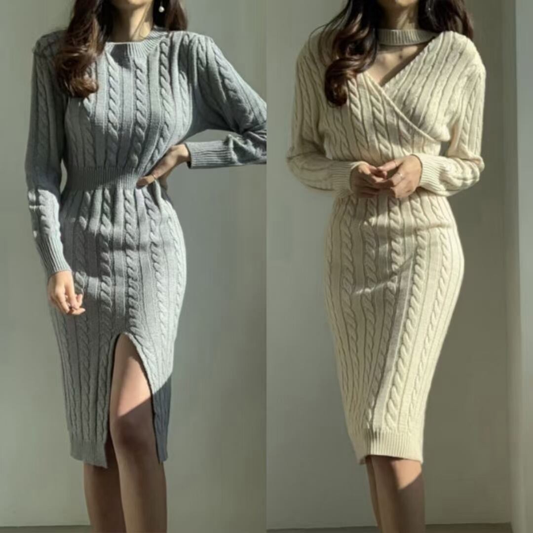 フロントスリットニットワンピ　AJ1079-8068