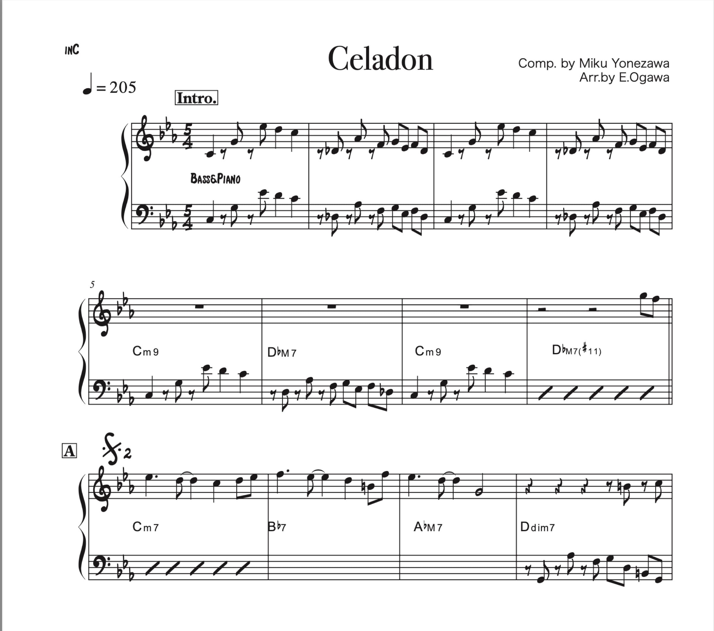 Celadon 譜面 inE♭ | Yonezawa Miku Official Web Shop