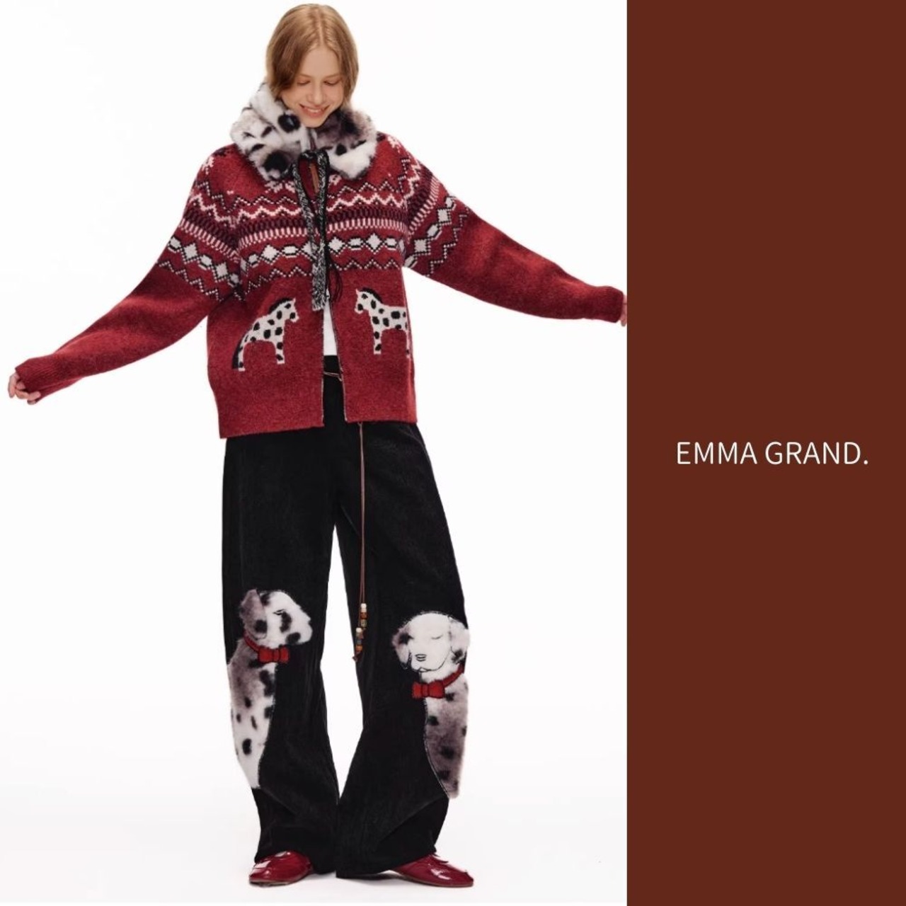 夜に寄り添う、二匹のダルメシアンのファーパンツ E00630