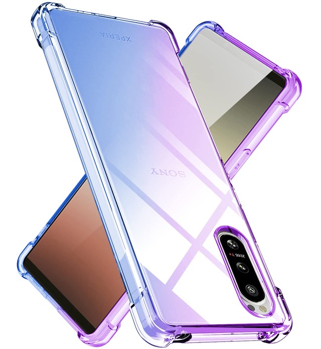 対応 Xperia 5 IV 用 ケース クリア TPU 薄型 軽量 シリコン グラデーション色 ケース 耐衝撃 落下防止 防塵 一体型 人気 携帯カバー (パープルブルー)