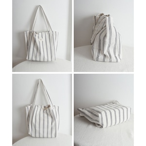 ストライプ柄 トートバッグ 大容量 軽量 レディース 韓国 綿麻 通勤 通学 学生 大人 カジュアル A4 内ポケット 肩掛けバッグ バッグ 大人可愛い 大人女子