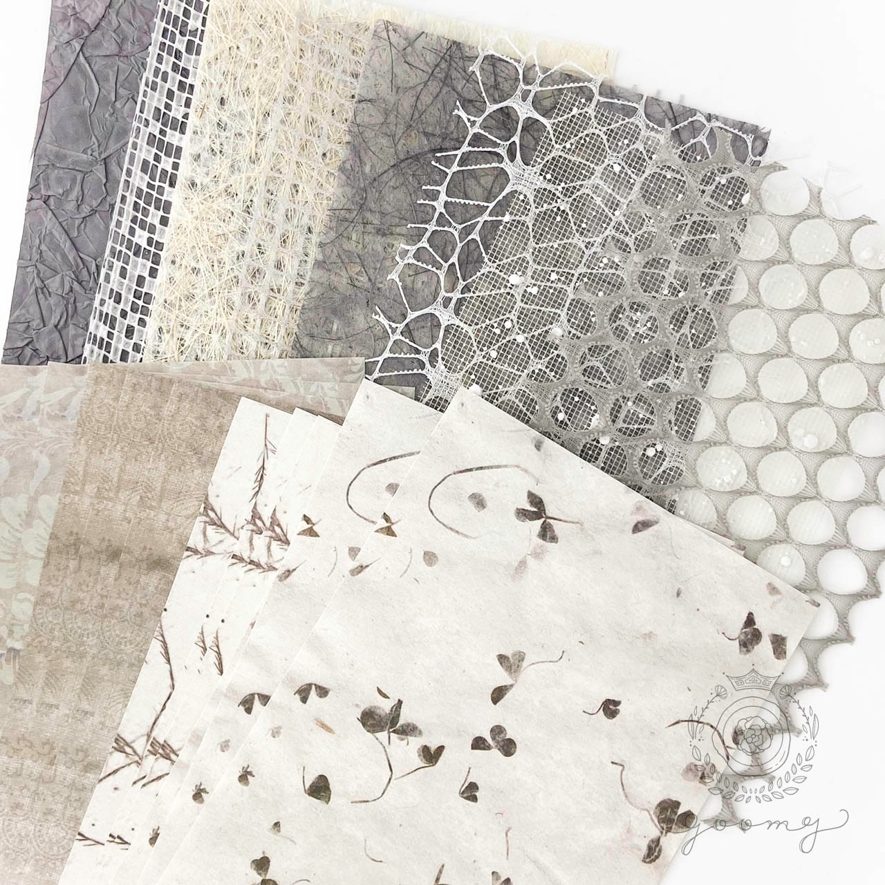 新作♡gemlike fabric8種80枚 A4デザインペーパー♡コラージュ コラージュマテリアルペーパー グレー系 <P377> | goomy