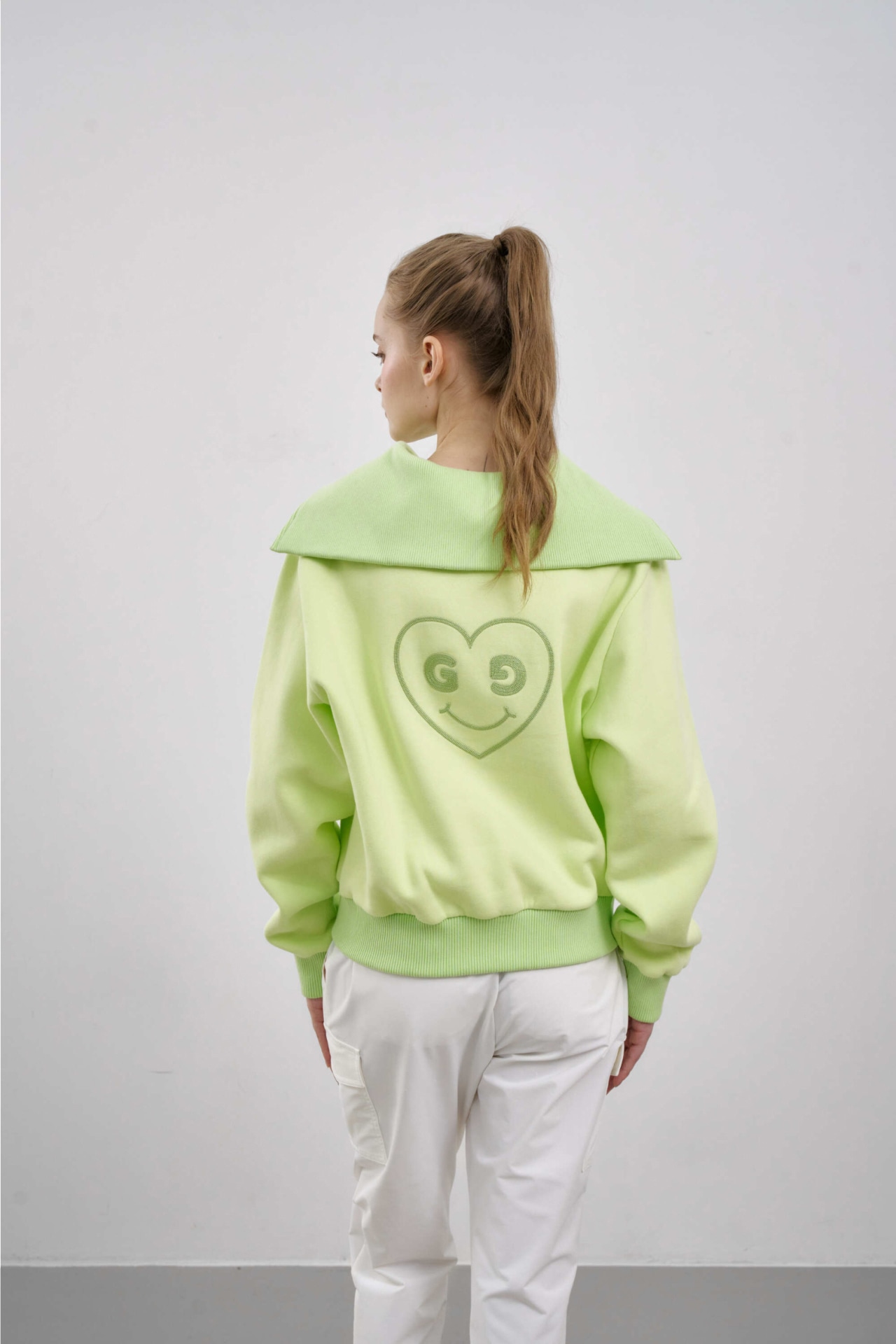 GOXO ゴーエックスオー スマイルハートセーラーカラー起毛マンツーマン ライム