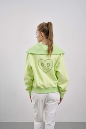 GOXO ゴーエックスオー スマイルハートセーラーカラー起毛マンツーマン ライム