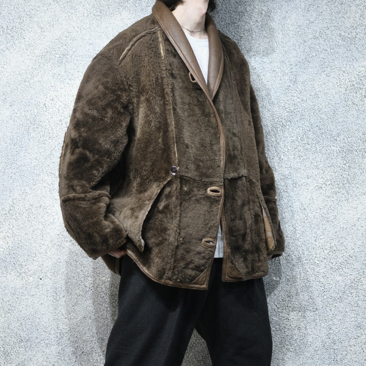 shawl collar brown mouton jacket