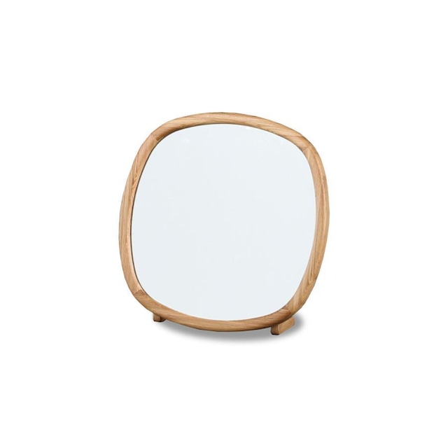 ミラー 丸 壁掛け 置き型 鏡 おしゃれ 北欧 45cm 円形 立て掛け オーク 無垢 木製 玄関