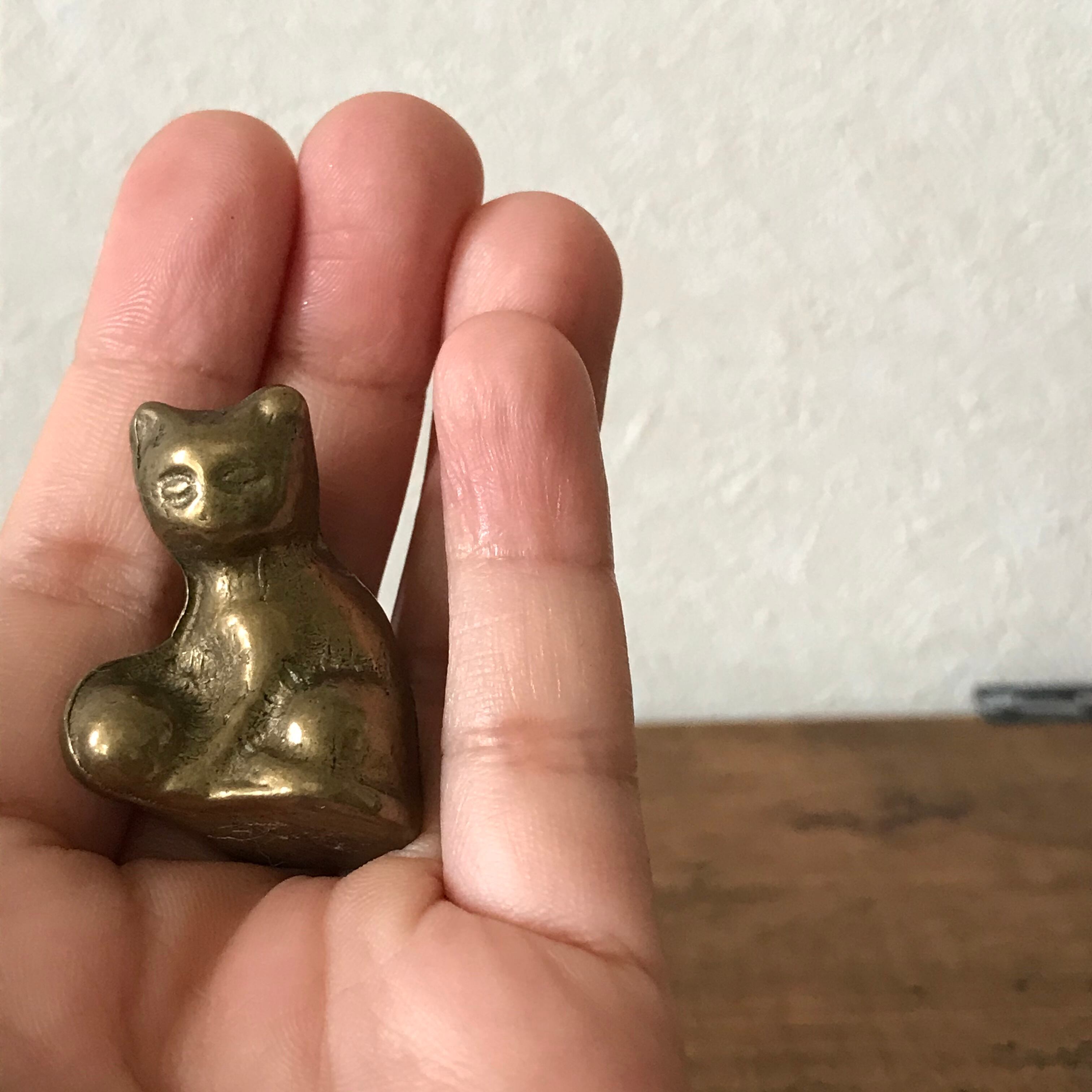 真鍮の前屈みなネコ