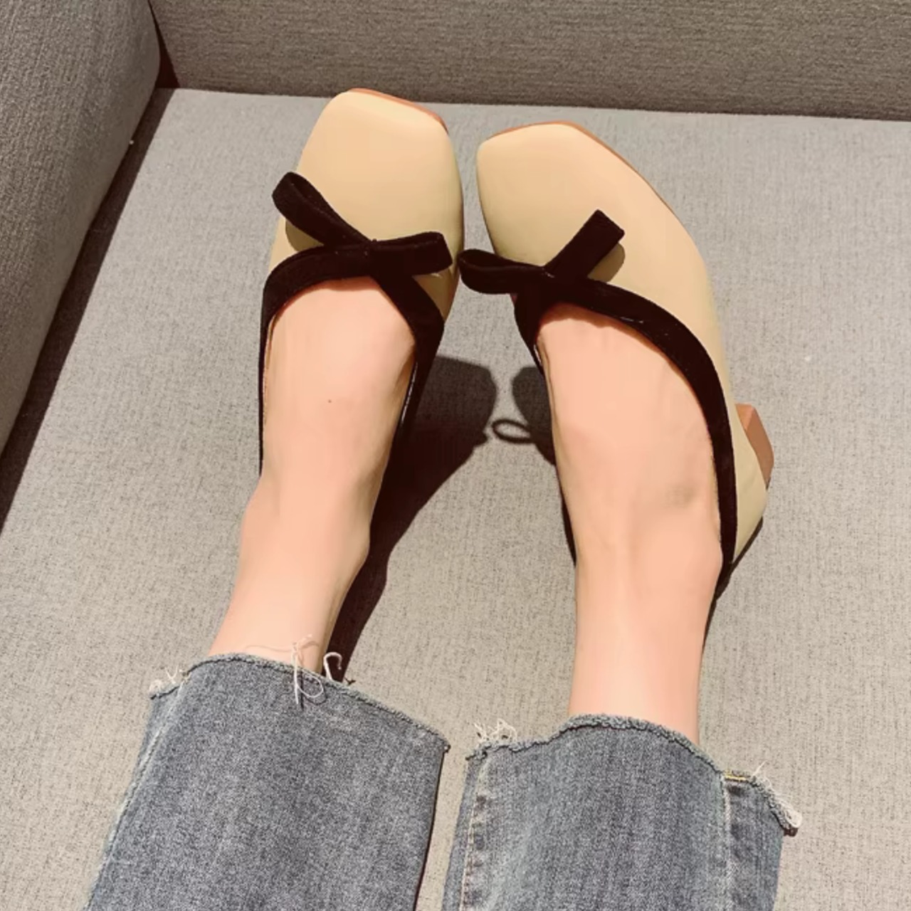 リボン スクエアトゥ フラットパンプス 00063・画像10