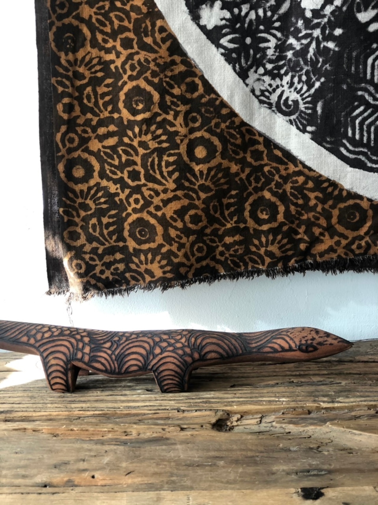 カット販売 | 丸ふたつ以上 | 送料860円《木版染め "pieces –ひとつ–" 茶色 / ヘビースラブコットン》110cm幅