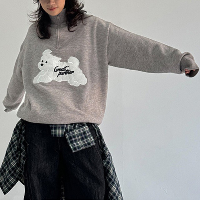 dog design half zip-up knit　ドッグデザインハーフジップニット　J0675