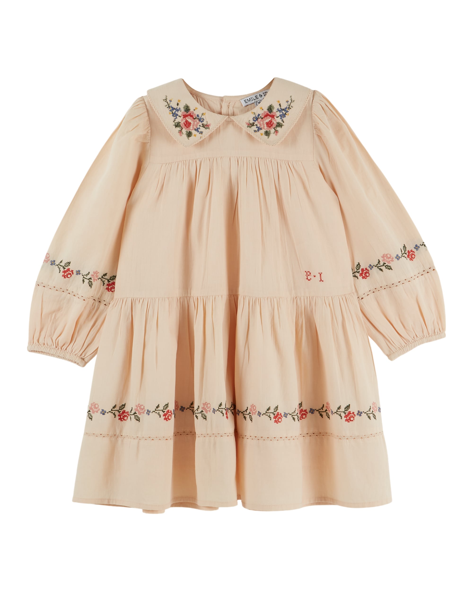 【Emile et Ida】Dress Embroidered cross stitch / beige