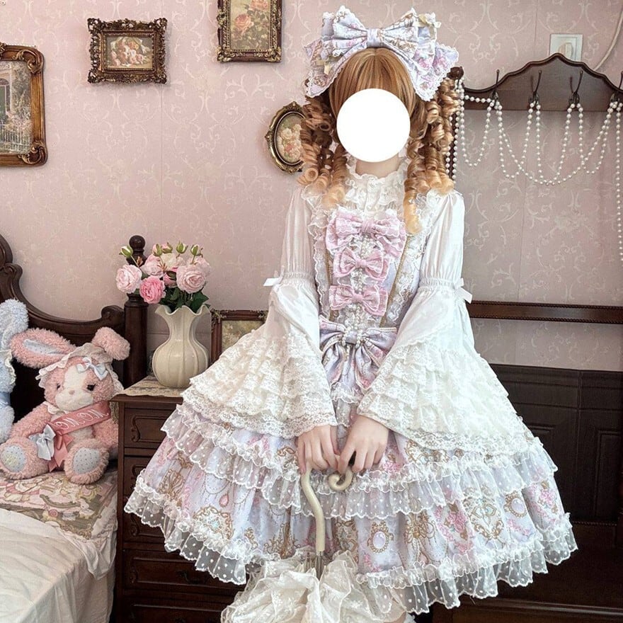 ホワイト 白 フリル ガーリー リボン レース パール 姫 ロリータ