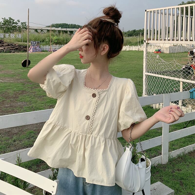 サマールーズ薄手シャツ スリーブブラウス 大人ガーリー スウィート キュート カジュアル 夏物 萌量不足20994814444