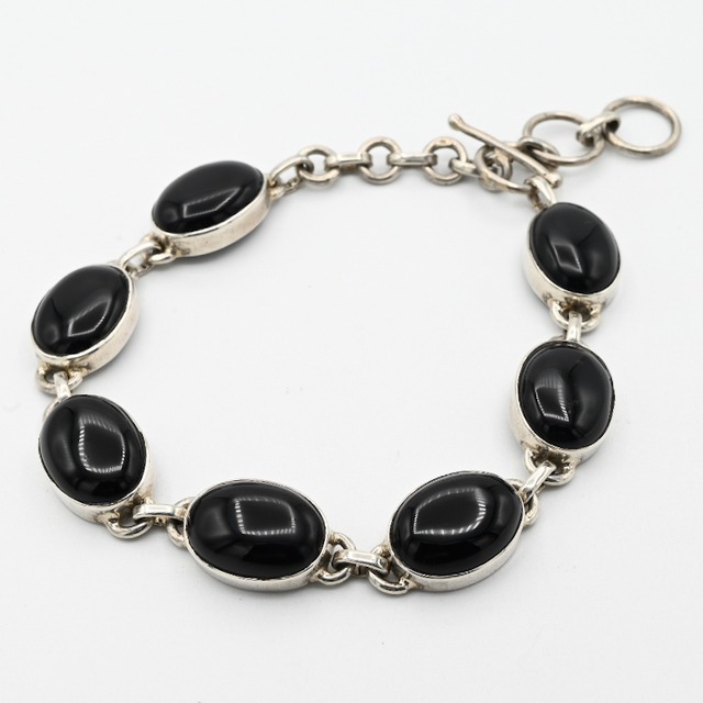 Rounded Black Onyx Accent Link Bracelet / Denmark