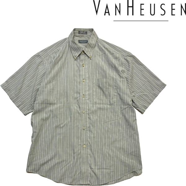 1点物◇VAN HEUSENボタンダウン半袖ストライプシャツ古着メンズXL/XXL