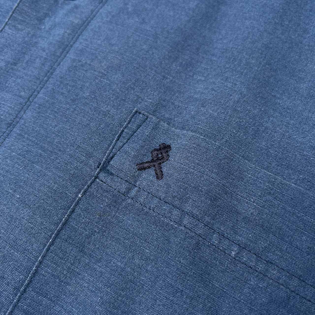 LANCEL ランセル 麻混 リネン混 半袖シャツ サイズ L /メンズ/ネイビーブルー系/ビンテージ