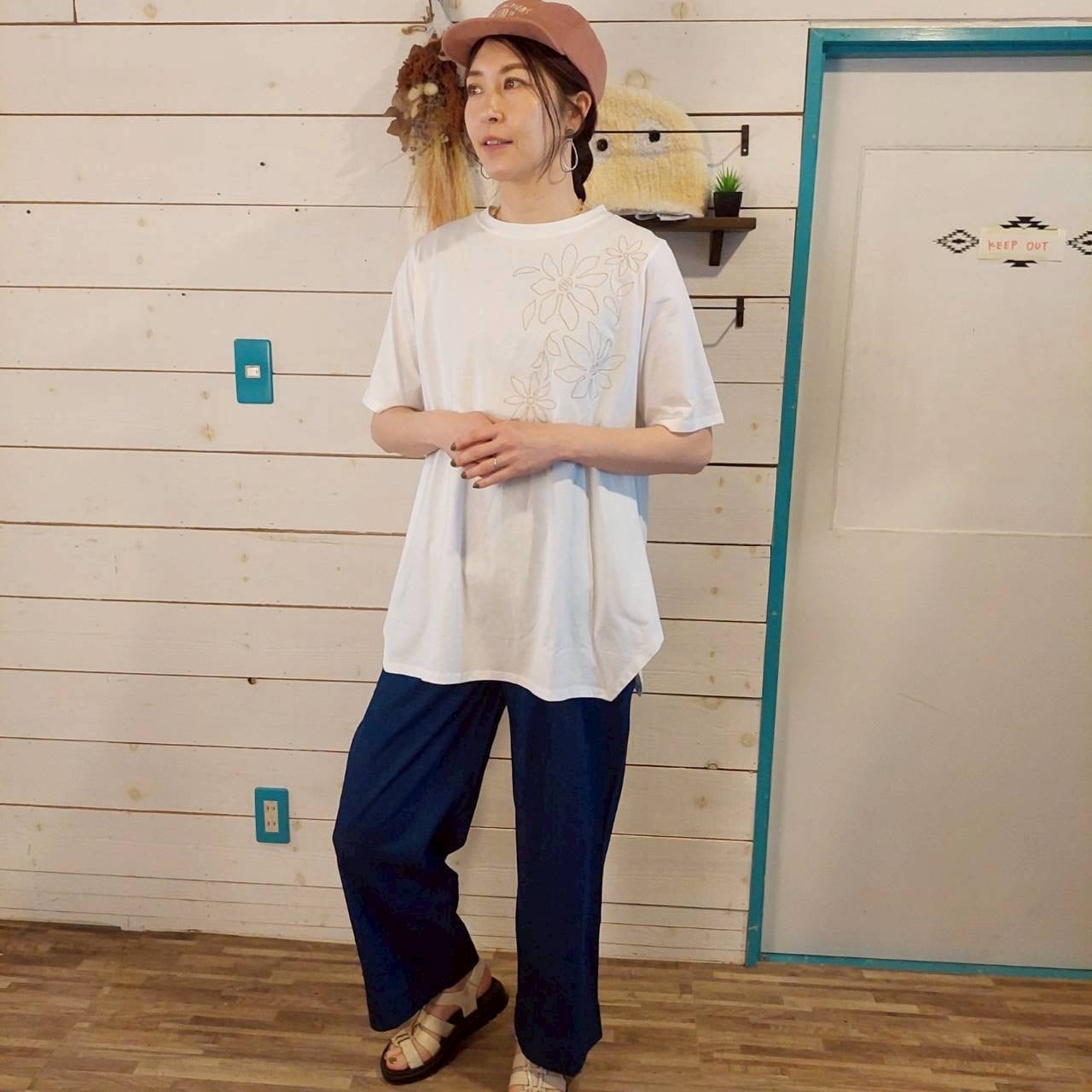 『People's』9009  シルケット天竺花刺繍変形チュニック　