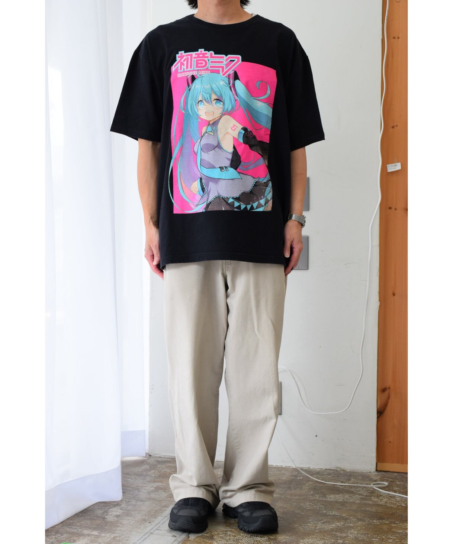 初音ミク Tシャツ メンズ L ブラック キャラクター 古着 ヴィンテージ