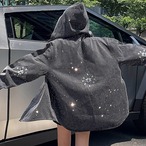 Rhinestone-designed hooded denim jacket (ME398)