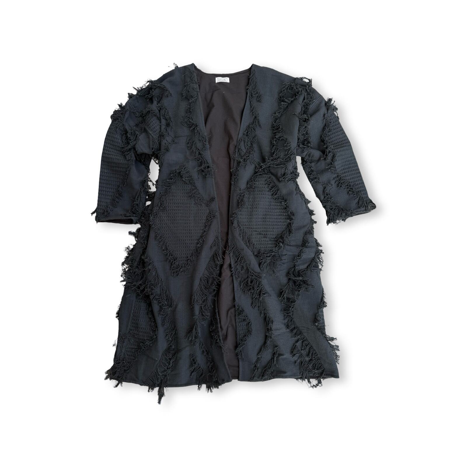 saruche フリンジ織布 ロングジャケット Black