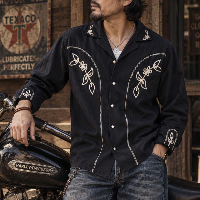 Embroidery Cuban Collar Western Shirt 00605
