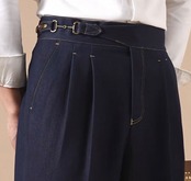 【深藍立端】デニムライク・2プリーツスラックス