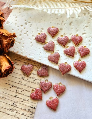 合金 グリッターハートチャーム ピンクブラウン  2個