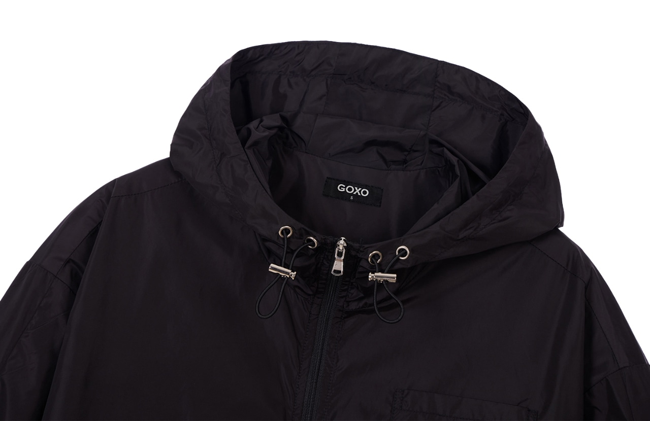 GOXO ゴーエックスオー グリーンハートフードウインドブレーカー ブラック