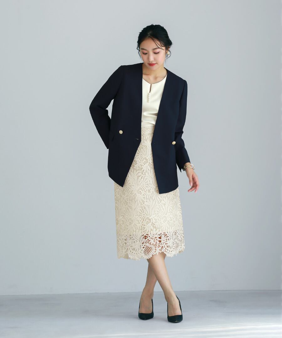 洗える 】 ツイルノーカラーダブルジャケット（775538） | WHITE JOOLA