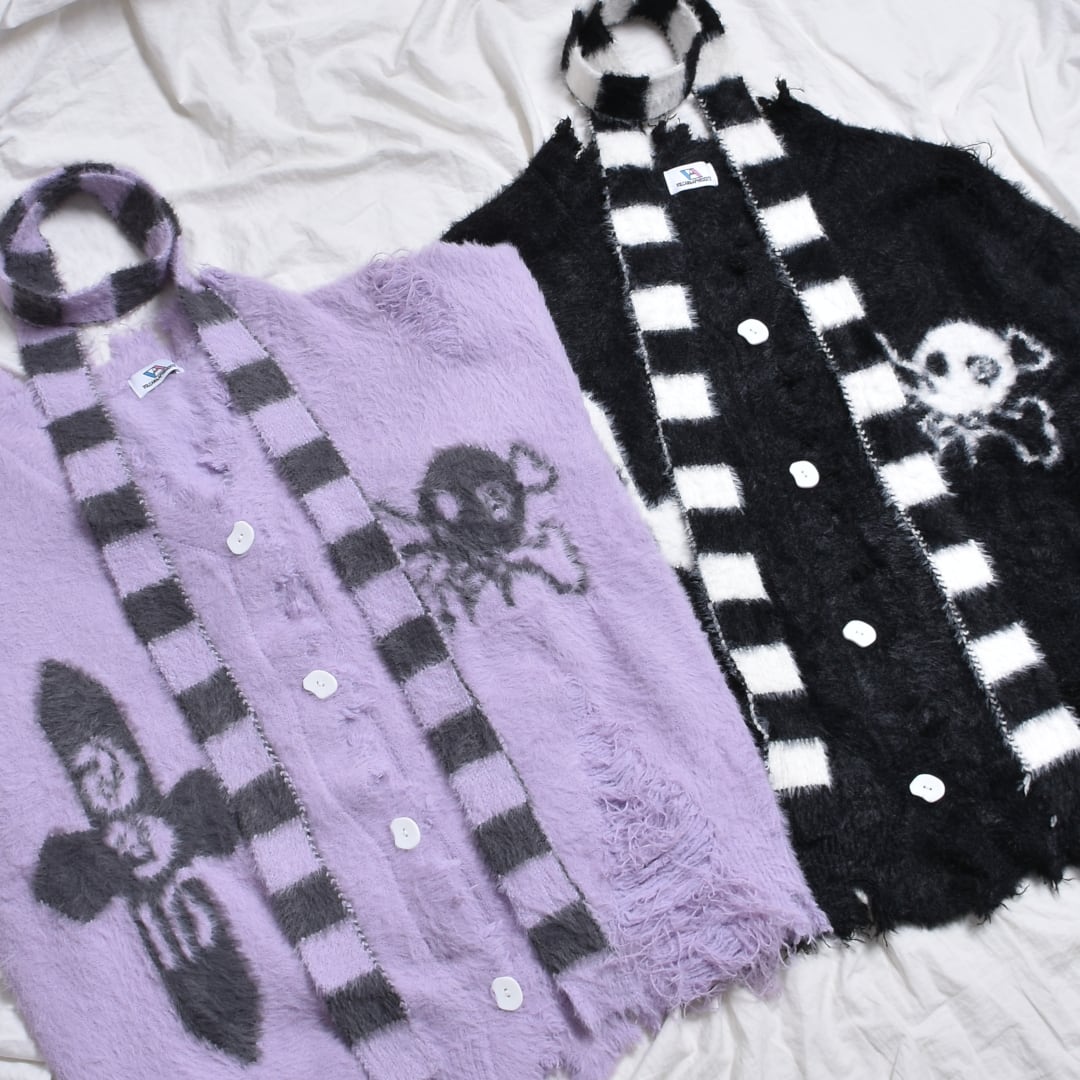 【12/12新着】2点セット★ストール付き ダメージニットカーディガン