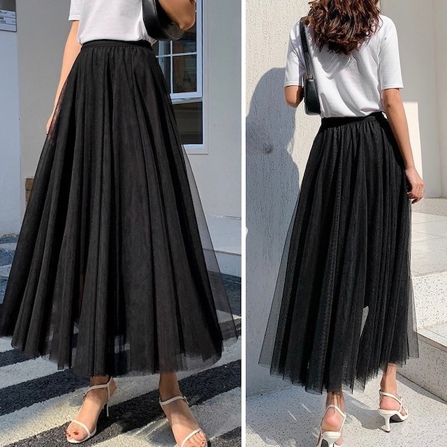 【M~3XL,5color】チュール ロング スカート a089