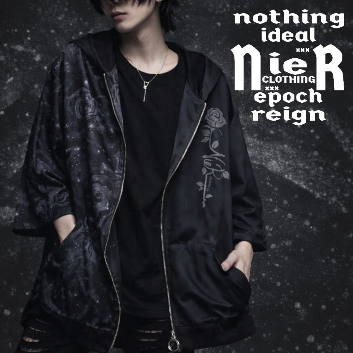 7分袖BLACK TWO-TONE ROSE ZIP OUTER. | NIER CLOTHING