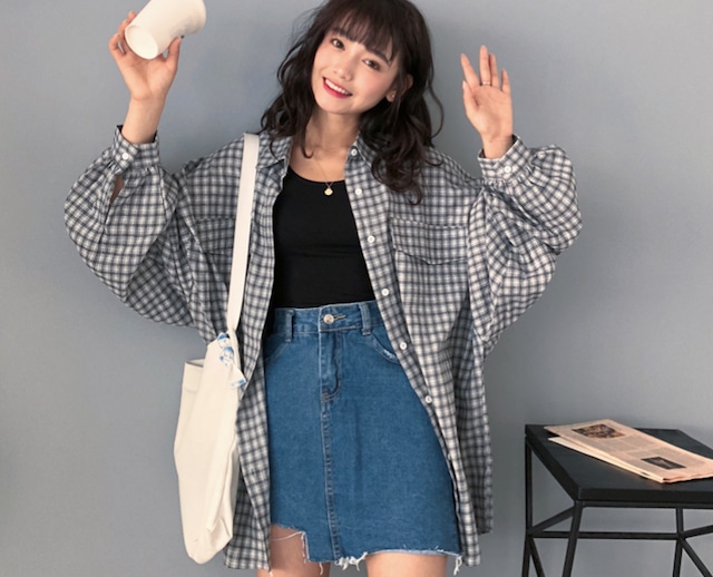 【かわいくて万能☆ゆったり チェック柄 シャツ】 シャツ トップス レディース ゆったりサイズ ビックシルエット ボーイズテイスト ボリューム袖 カバーアップ 体型カバー 長袖 チェック柄 カジュアル かわいい 春 夏 秋 韓国ファッション 10代 20代 30代 送料無料